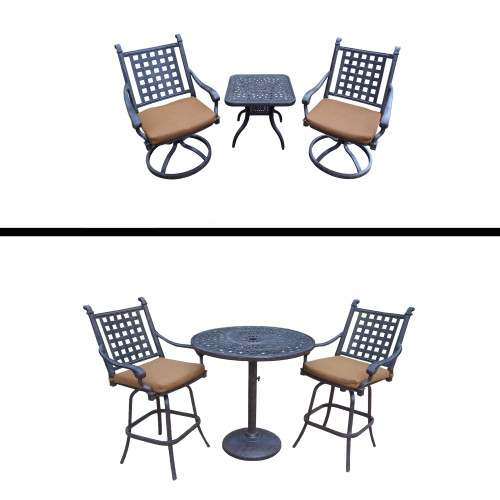 6pc Black and Brown Round Bar and Swivel Bar Patio Furniture Sets 52"