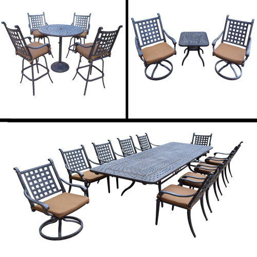 19pc Brown and Black Bar, Dining and Swivel Rocker Patio Furniture Sets
