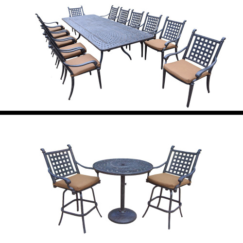 16pc Brown and Black Dining, Stackable Chair and Bar Patio Furniture Sets