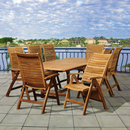 9-Piece Brown Dexter Teak Extendable Rectangular Outdoor Patio Dining Set 67"