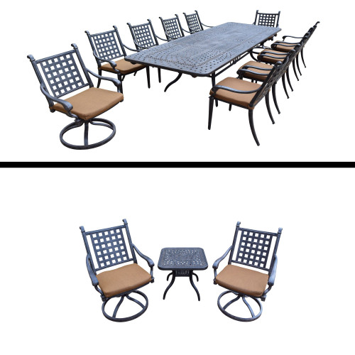 14pc Brown and Black Dining, Stackable Chair and Swivel Rockers Patio Furniture Sets
