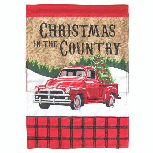 Red and Beige "CHRISTMAS IN THE COUNTRY" Rectangular Large Flag 29" x 42"