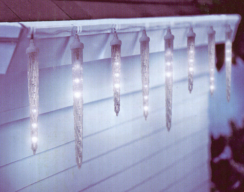Set of 10 Clear LED Dripping Icicle Christmas Lights - White Wire