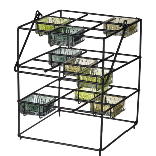 9.5" Black and Green Geometric Three Tier Candle Stand