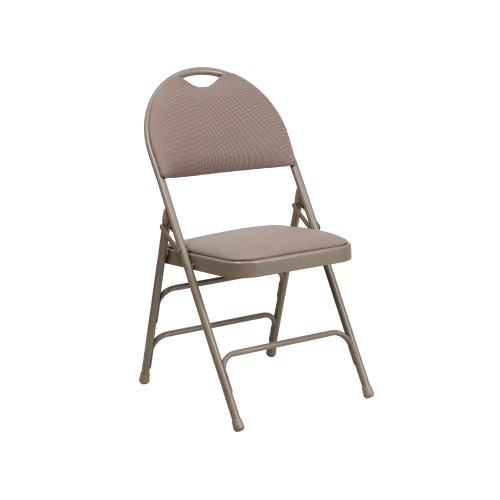 Set of 4 Beige Ultra-Triple Braced Fabric Metal Folding Chair Easy-Carry Handle 34.5"