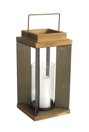 16" Vintage Style Glass Candle Holder with Wood Base