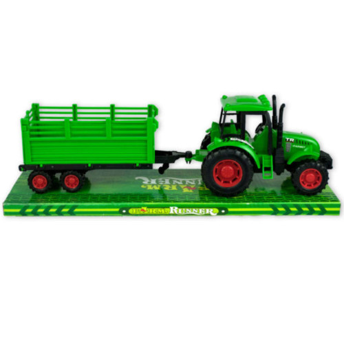 Pack of 4 Green and Red Friction Powered Farm Tractor Trailer Truck 13"