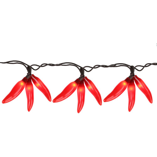 Set of 36 Red Chili Pepper Cluster Christmas Lights - Brown Wire