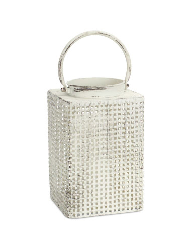 Set of 3 White Basket Weave Style Candle Lanterns 8.5"