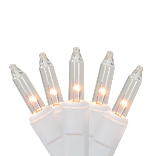 100 Clear Mini Icicle Christmas Lights - 8 ft White Wire