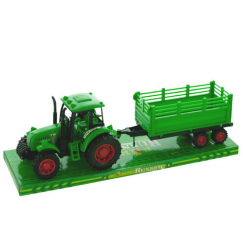 Pack of 4 Green and Red Friction Powered Farm Tractor Trailer Truck with Roller 17"