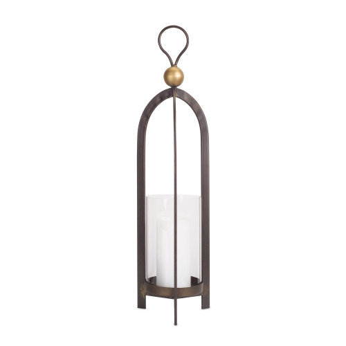 24.5" Brown and Gold Metal with Clear Glass Candle Holder