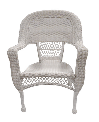 Set of 2 White Wicker Patio Dining Arm Chairs 37.25"