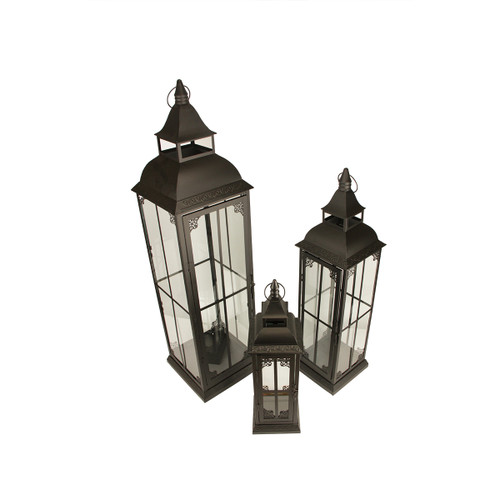 20" Black Antique Vintage Style Pillar Candle Holder Lantern