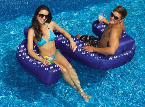 77" Blue Duo Looped Inflatable Swimming Pool Chaise Lounger