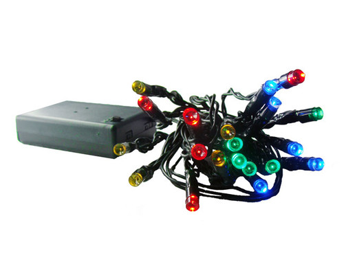 10 Multi-Color Battery Operated LED Wide Angle Christmas Lights - 3.5 ft Green Wire