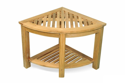 19.25" Natural Teak Outdoor Triangular End Table or Shower Stool