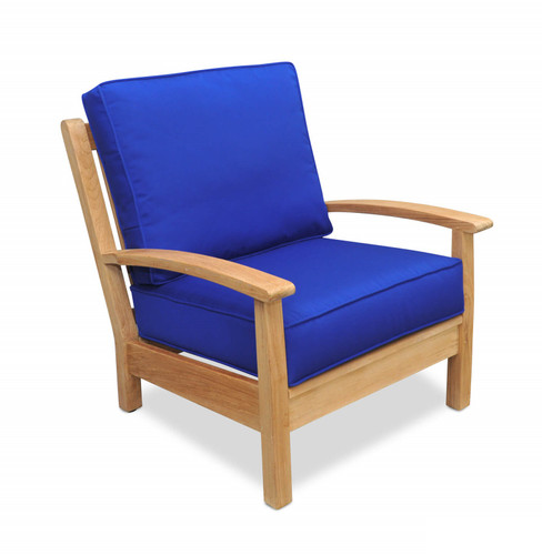 34" Natural Teak Deep Seating Outdoor Patio Lounge Chair with True Blue Cushions