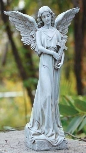 15.5" Gray Joseph's Studio Angel Holding a Cross in Her Arms Religious Outdoor Garden Statue