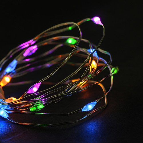 Set of 18 Multi LED Micro Fairy Spring Easter Lights - Ultra Thin Silver Wire