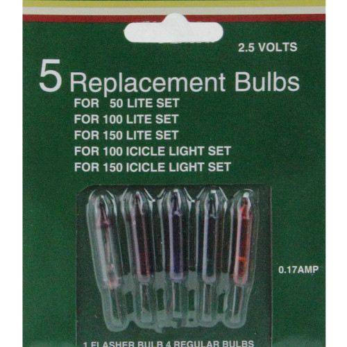 Pack of 5 Multi-Color 2.5 Volt Mini Christmas Replacement Bulbs