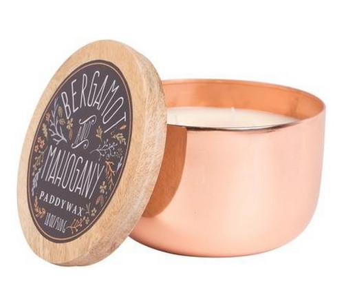 Paddywax Foundry Collection Bergamot & Mahogany Scented Soy Wax Candle in Copper Tin 18 oz