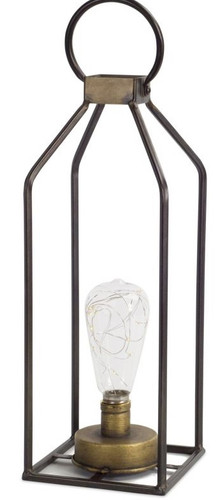 Set of 2 Brown and Clear Lanterns with LED Bulb Timer 18"