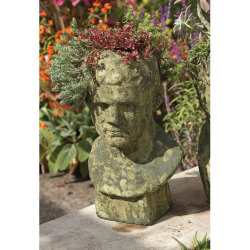 19.75" Mossy Green and Gray Male Relic Bust Decorative Garden Planter