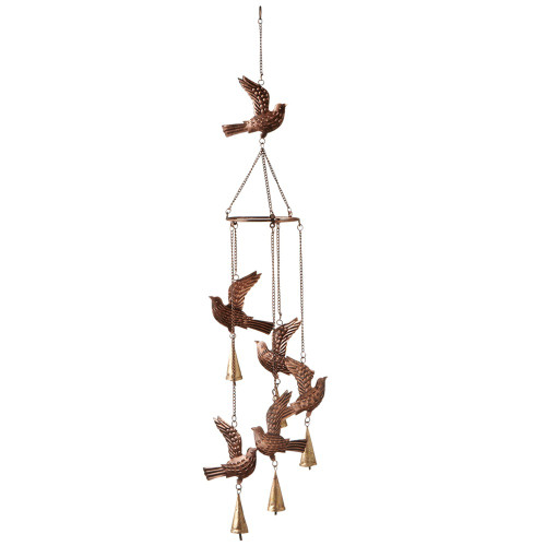 Set of 2 Brown and Gold Bird Antique Wind Chimes 37"