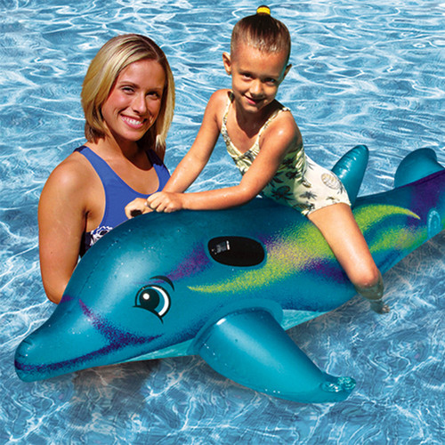 Inflatable Aqua Blue and Lime Green Dolphin Swimming Pool Float, 72-Inch