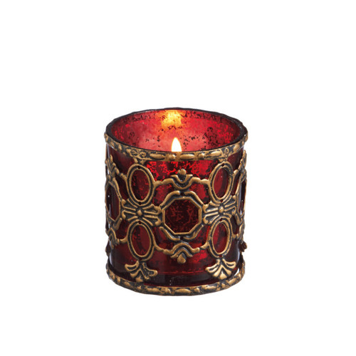 3.25" Distressed Bohemian Red Mercury Glass Votive Candle Holder