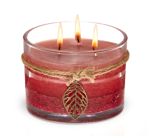 Set of 2 Red 3-Wick Aromatherapy Candles with Glass Holders 4.5" - Relaxation