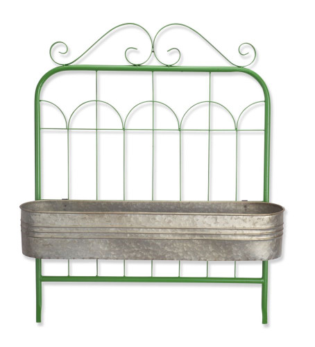 30.5" Green and Gray Vintage Style Scroll Designed Outdoor Metal Gate Planter