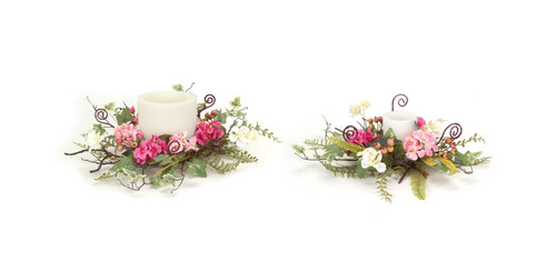 Pack of 4 Decorative Artificial Geranium, Berry, Ivy and Fern Candle Rings 16" - 17"