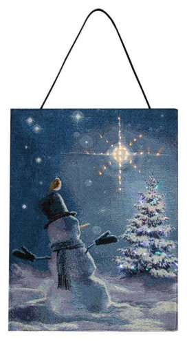 Blue and White Shining Star Bright Snowman Wall Hanger 18" x 13"