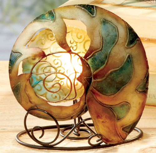 Pack of 3 Seascapes Hand Painted Capiz Nautilus Tea Light Candle Holders 6"