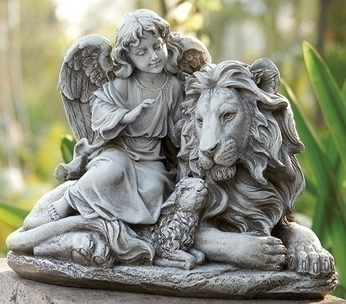 14.5" Joseph's Studio Angel with Lion and Lamb Religious Outdoor Garden Figure Statue