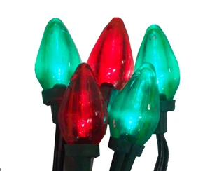25 Transparent Red and Green LED Retro Style C7 Christmas Lights - 16 ft Green Wire