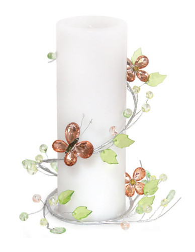 Pack of 6 Peachy Pink Faux Jeweled Butterfly and Flower Pillar Candle Rings 4"