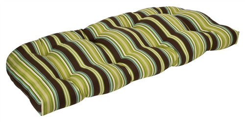44" Green and Brown Striped Outdoor Patio Furniture Wicker Loveseat Cushion