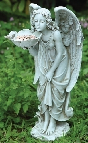 17" Joseph's Studio Inspirational Girl Angel & Flower Bird Feeder Garden Statue