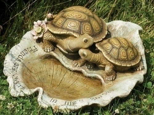 14" Joseph's Studio Loving Turtles on Leaf Outdoor Garden Bird Bath with Verse