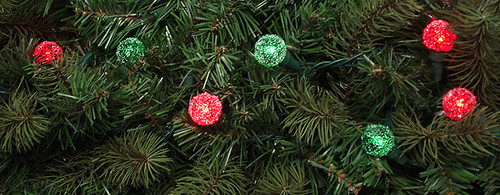 Set of 35 Red & Green Sugared G23 Globe Christmas Lights Green Wire #ES72-260