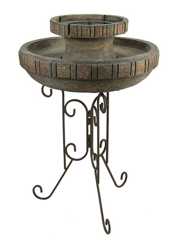 30.5" Solar Powered Rustic Earth Tone Outdoor Garden Water Fountain