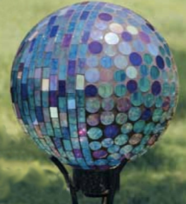 10" Iridescent Aqua and Purple Art Glass Mosaic Outdoor Patio Garden Gazing Ball