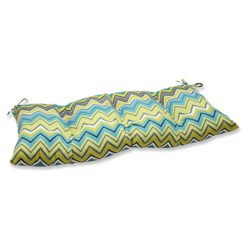 44" Chevron Surtido Lime Green and Turquoise Blue Outdoor Wrought Iron Patio Loveseat Cushion