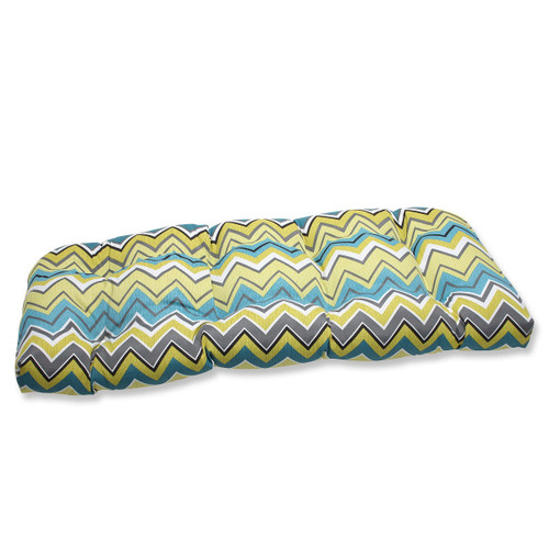44" Chevron Surtido Lime Green and Turquoise Blue Outdoor Patio Tufted Wicker Loveseat Cushion
