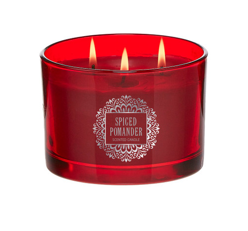 Pack of 2 Crimson Red Spiced Pomander Scented 3-Wick Wax Christmas Candles in Glass Jars - 16 oz.