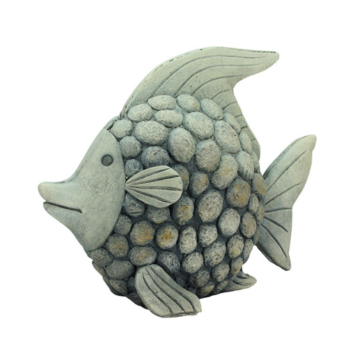 13.75" Weathered Light Sea Blue Stone-Inspired Fish Outdoor Patio Garden Statue