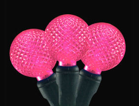 Set of 35 LED Hot Pink G12 Berry Fashion Glow Christmas Lights - Green Wire